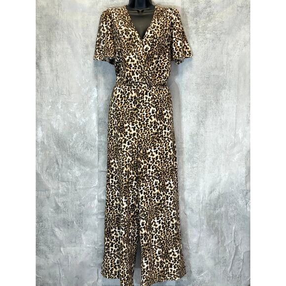 19 COOPER Women's Brown Overflow Leopard Print Surplice Wide Leg Jumpsuit SZ M - Picture 3 of 14